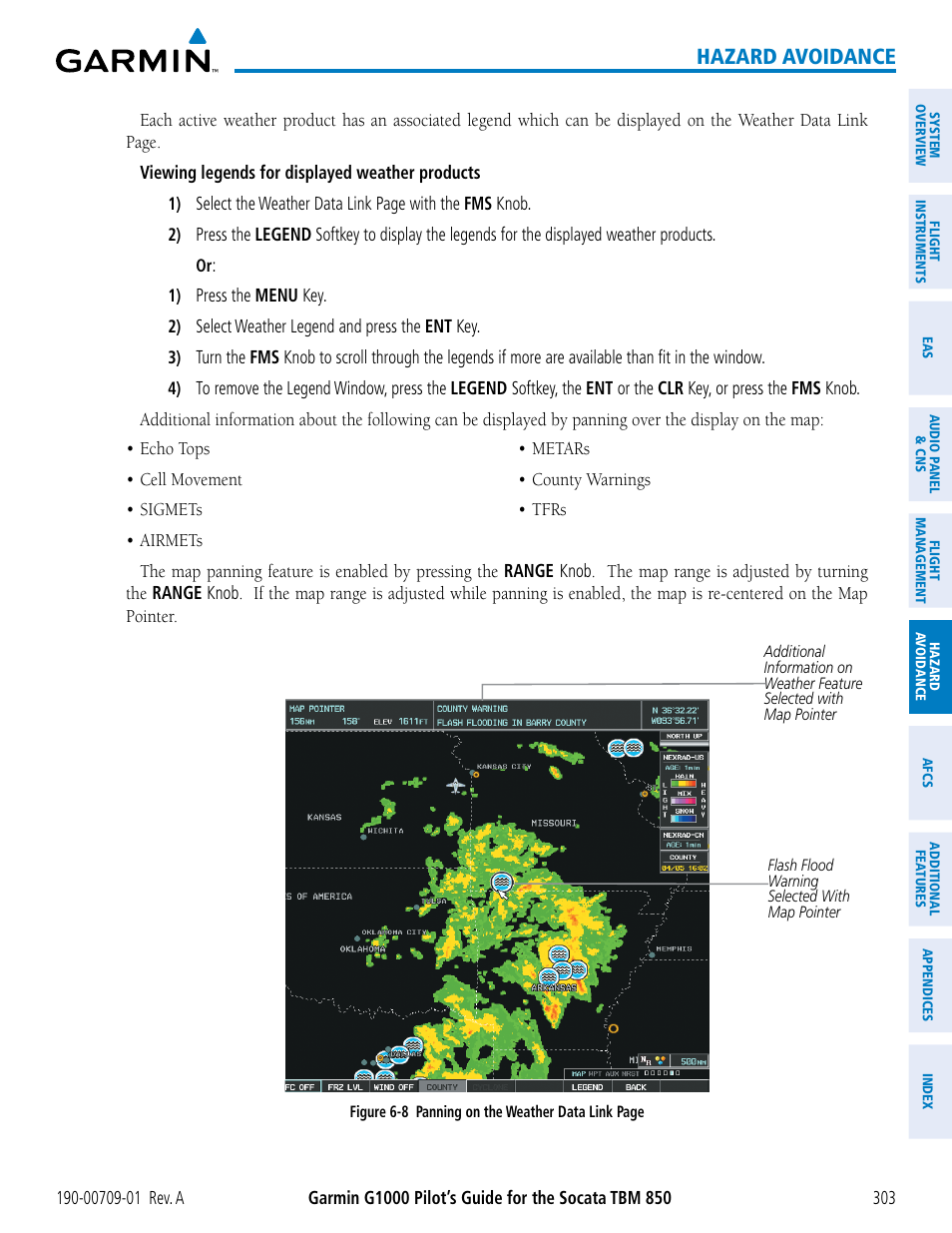 Hazard avoidance | Garmin G1000 Socata TBM 850 User Manual | Page 315 / 588