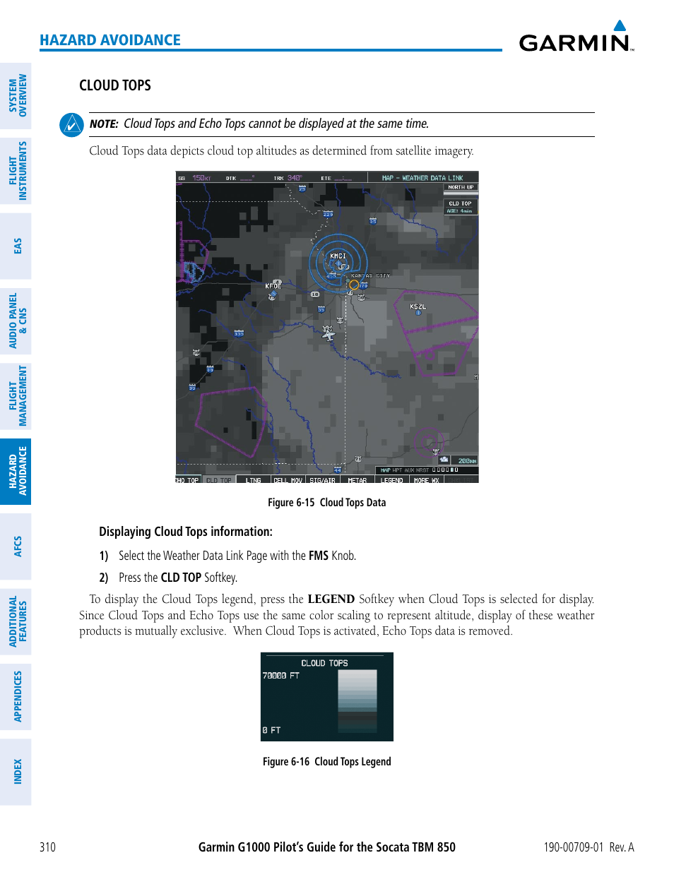 Hazard avoidance, Cloud tops | Garmin G1000 Socata TBM 850 User Manual | Page 322 / 588