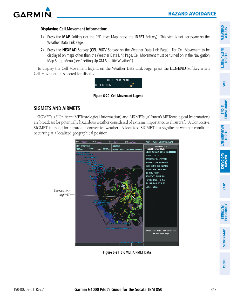 Hazard avoidance, Sigmets and airmets | Garmin G1000 Socata TBM 850 User Manual | Page 325 / 588