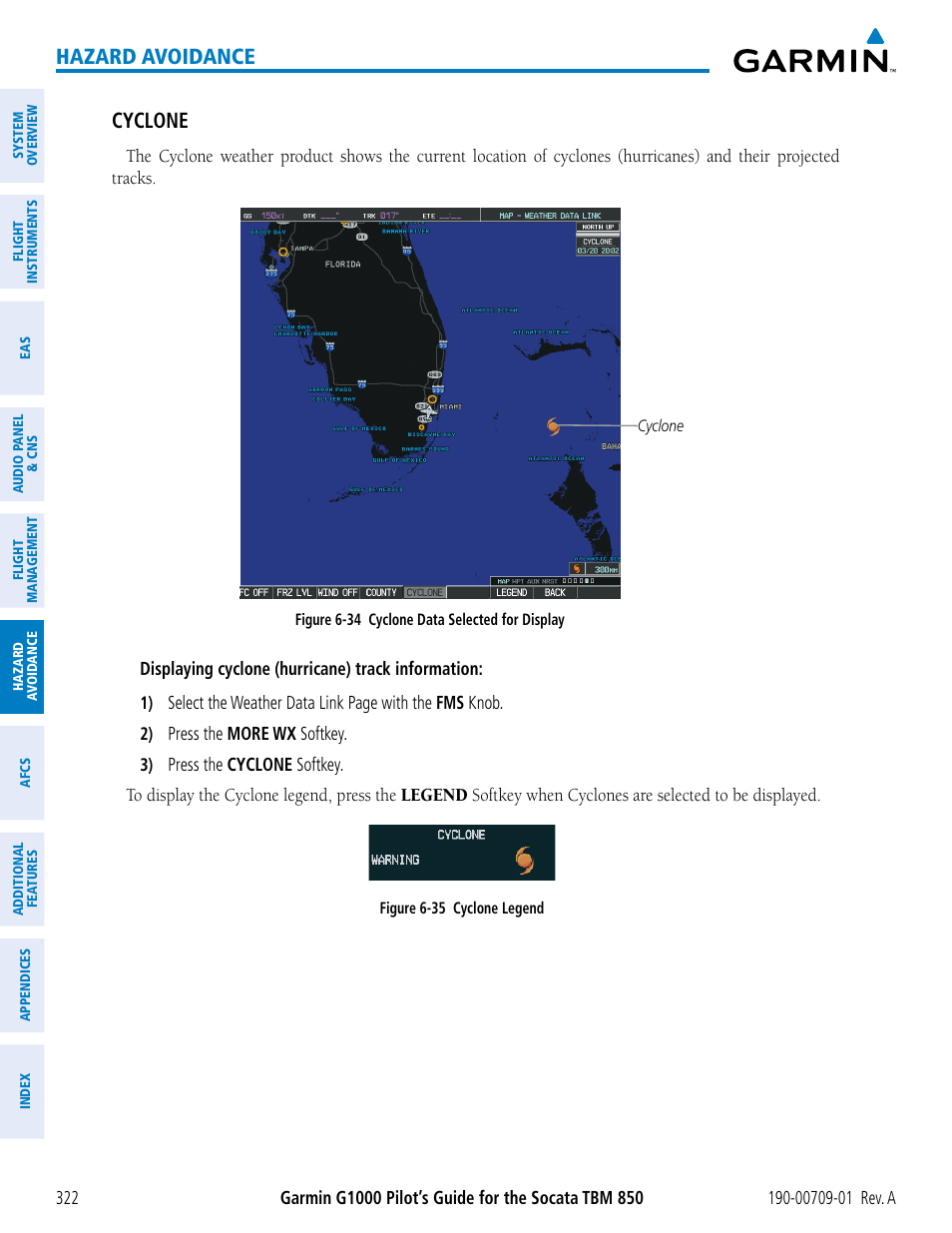 Hazard avoidance, Cyclone | Garmin G1000 Socata TBM 850 User Manual | Page 334 / 588