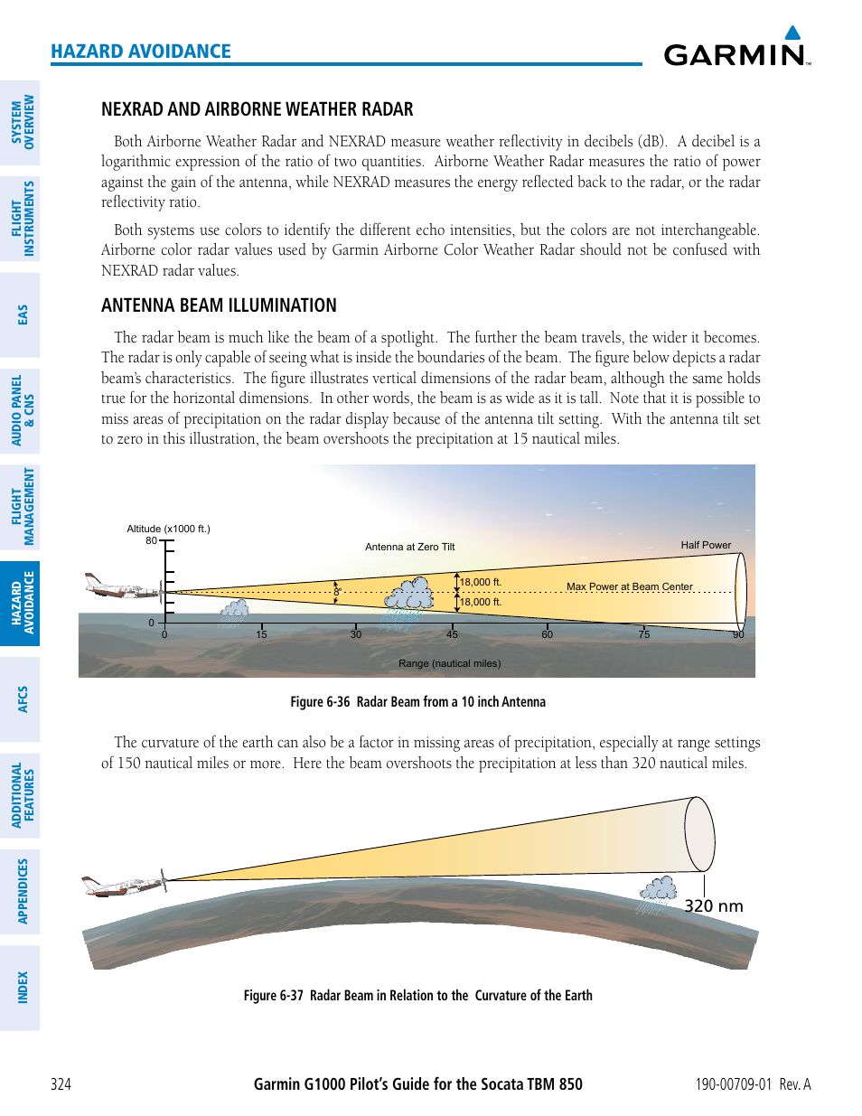 Hazard avoidance, Nexrad and airborne weather radar, Antenna beam illumination | Garmin G1000 Socata TBM 850 User Manual | Page 336 / 588