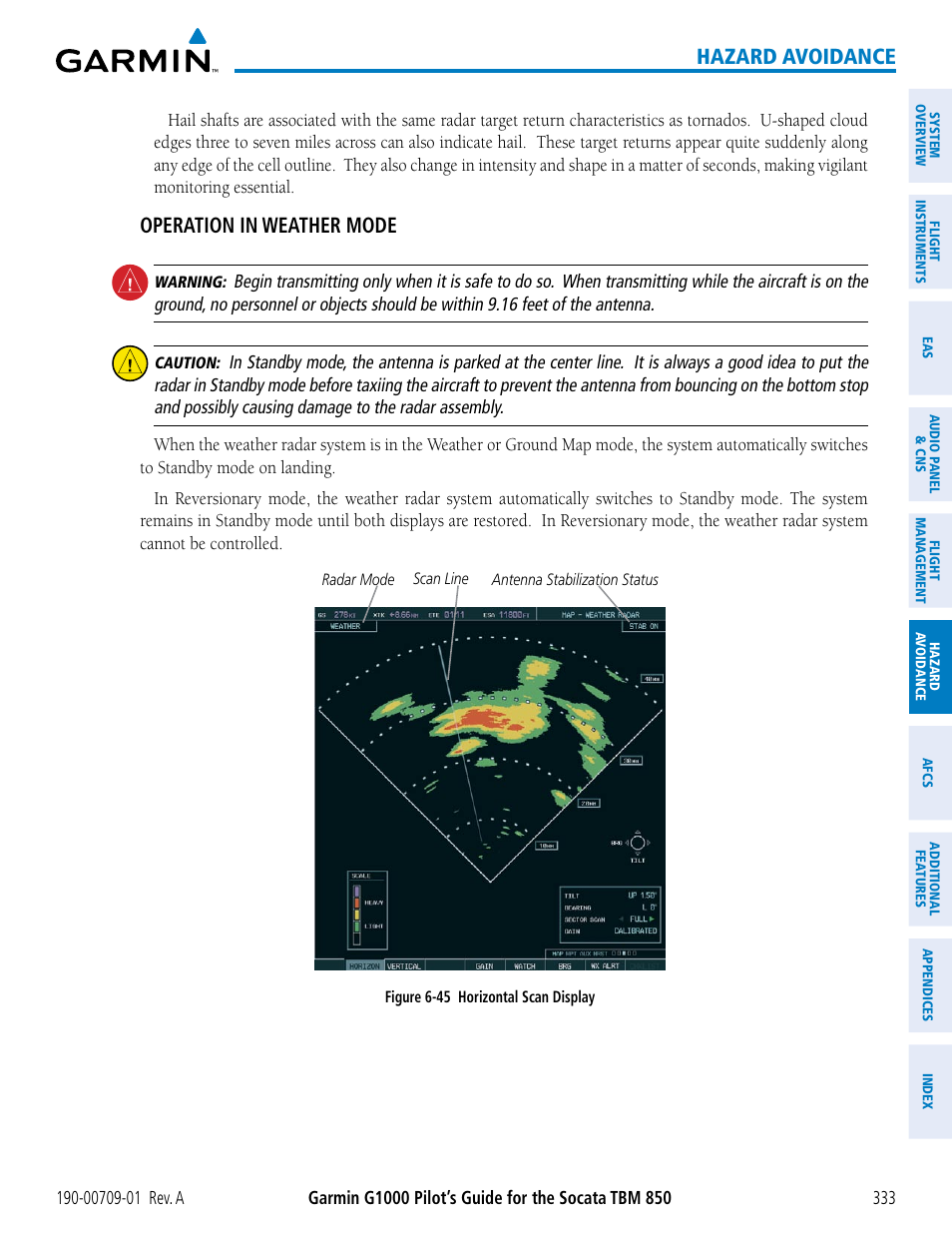 Hazard avoidance, Operation in weather mode | Garmin G1000 Socata TBM 850 User Manual | Page 345 / 588