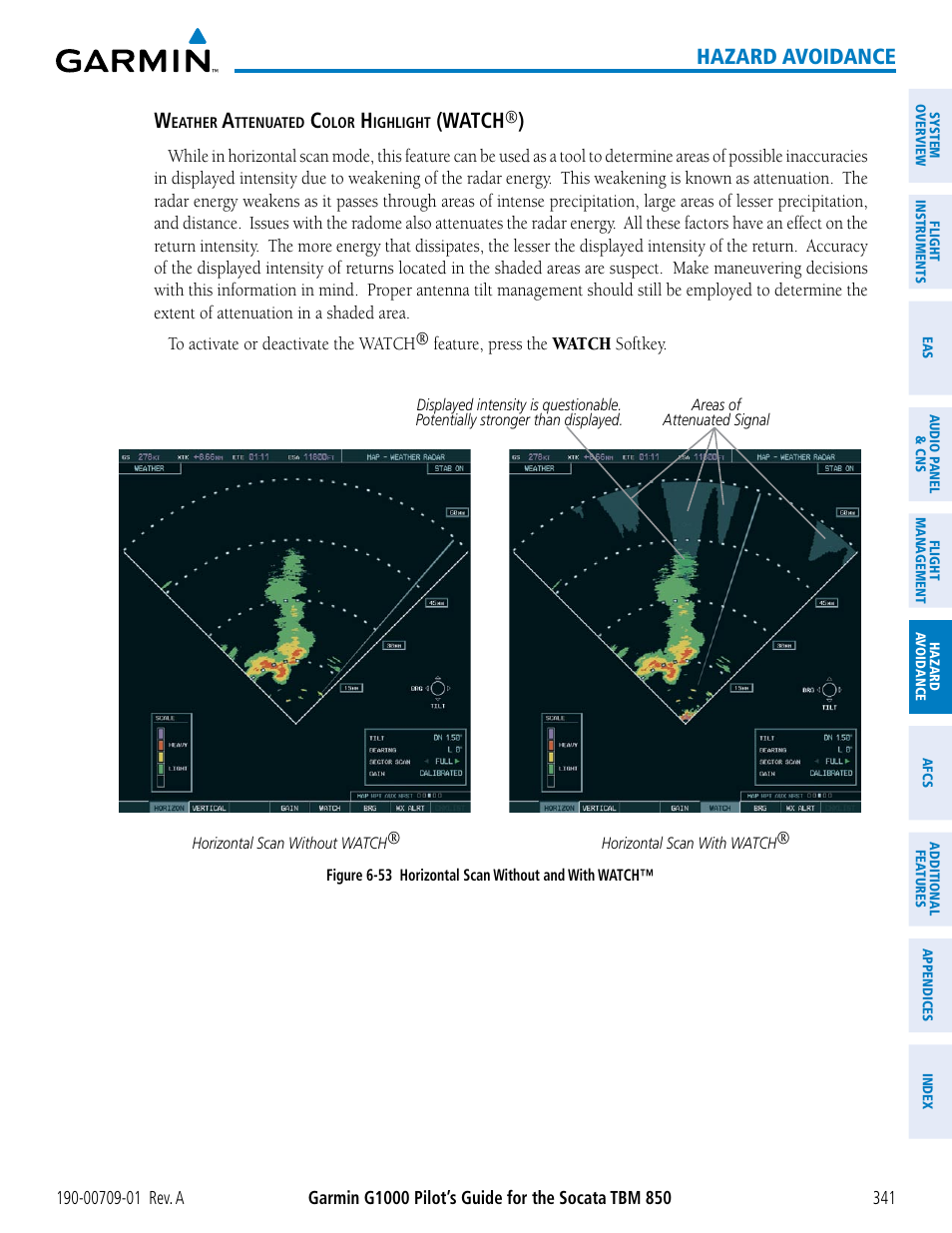 Hazard avoidance, Watch | Garmin G1000 Socata TBM 850 User Manual | Page 353 / 588