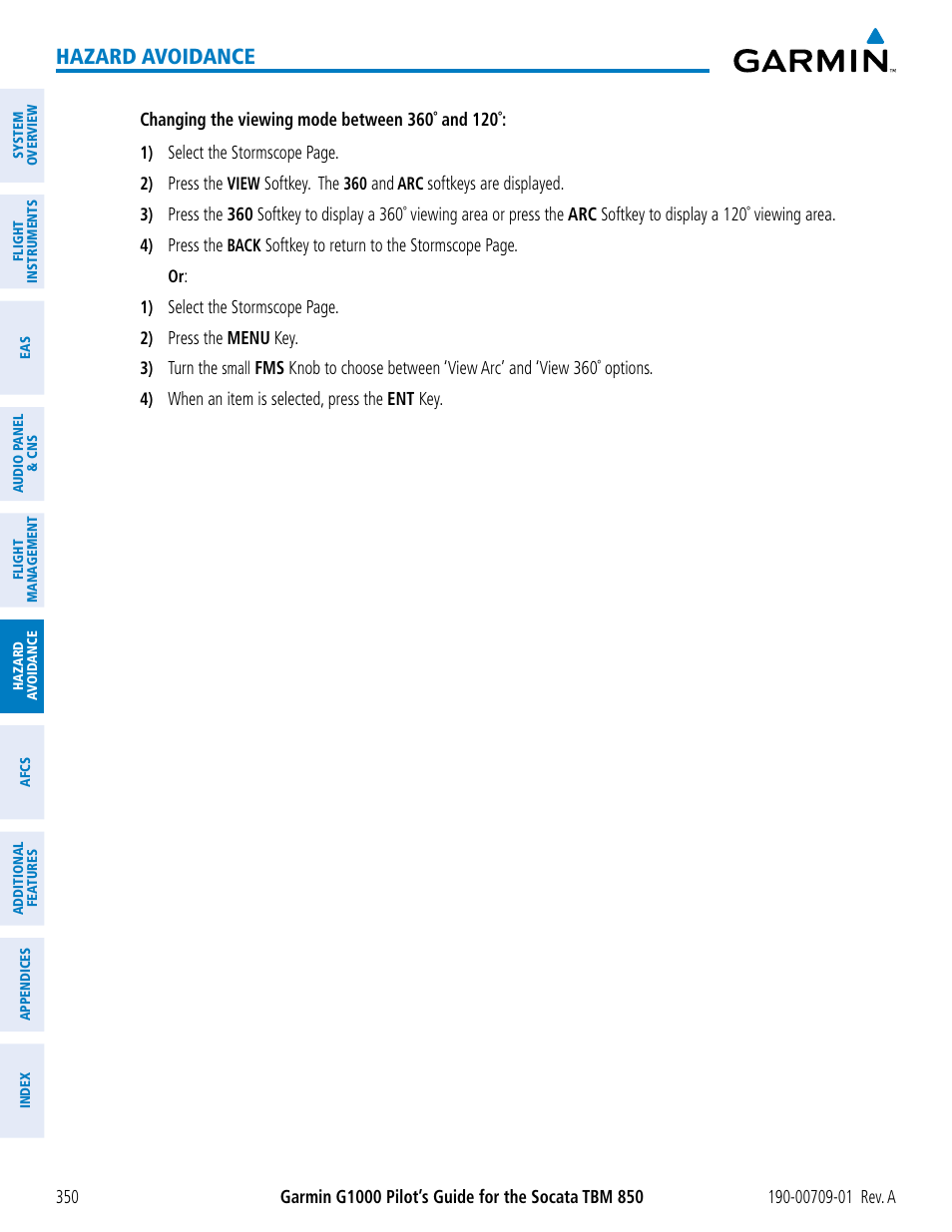 Hazard avoidance | Garmin G1000 Socata TBM 850 User Manual | Page 362 / 588