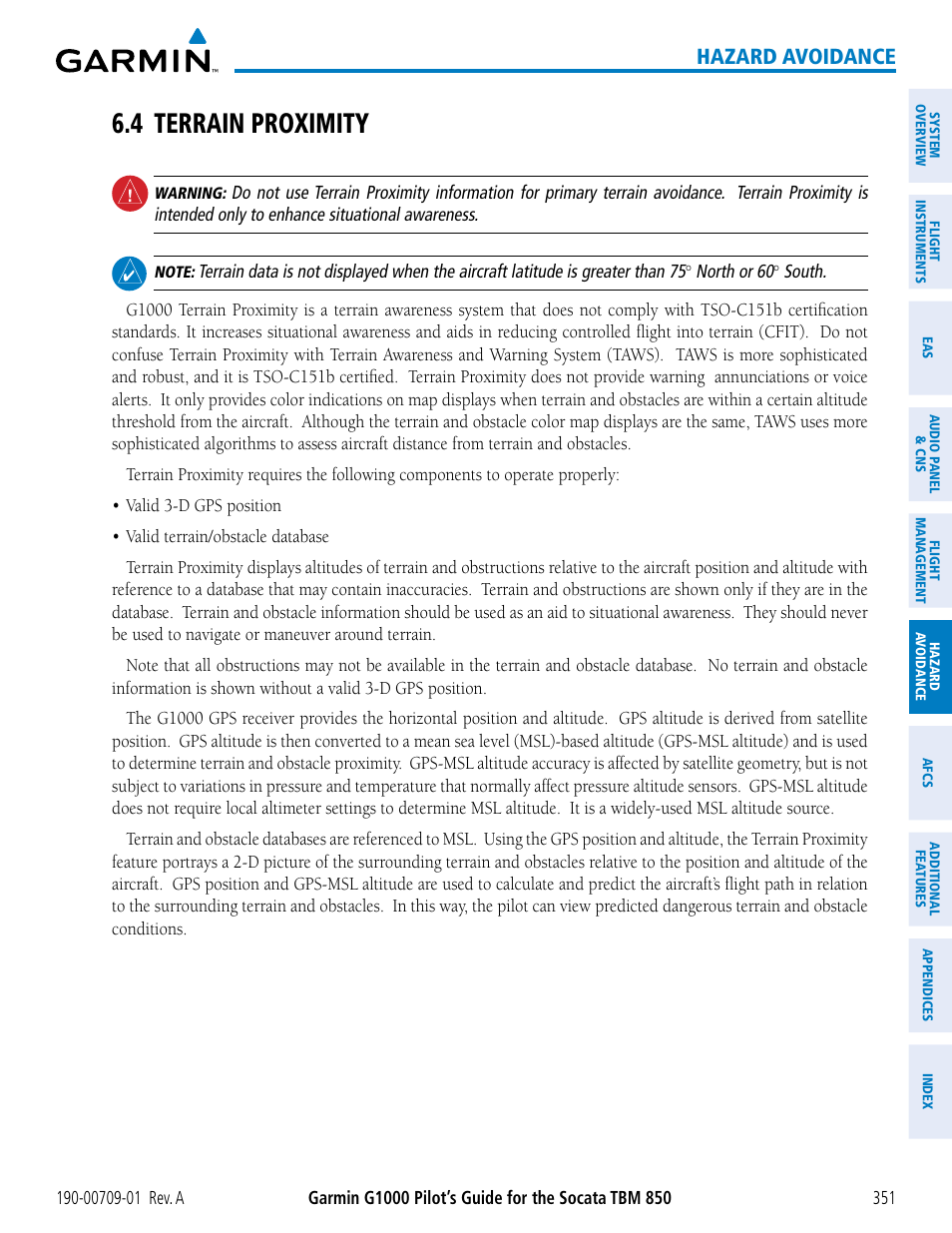 4 terrain proximity, Hazard avoidance | Garmin G1000 Socata TBM 850 User Manual | Page 363 / 588