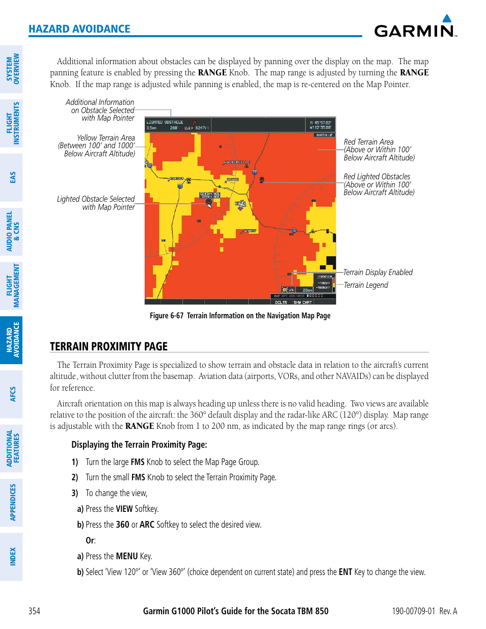 Terrain proximity page, Hazard avoidance | Garmin G1000 Socata TBM 850 User Manual | Page 366 / 588