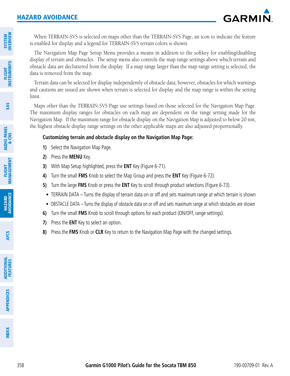 Hazard avoidance | Garmin G1000 Socata TBM 850 User Manual | Page 370 / 588