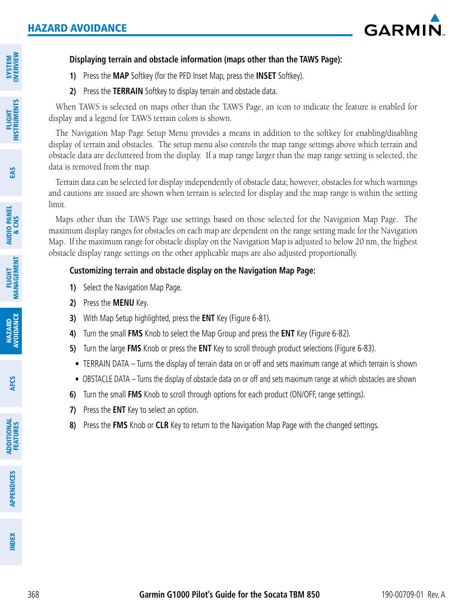 Hazard avoidance | Garmin G1000 Socata TBM 850 User Manual | Page 380 / 588