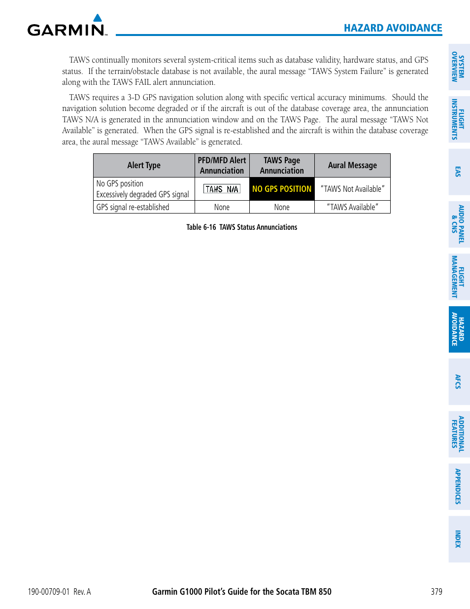 Hazard avoidance | Garmin G1000 Socata TBM 850 User Manual | Page 391 / 588