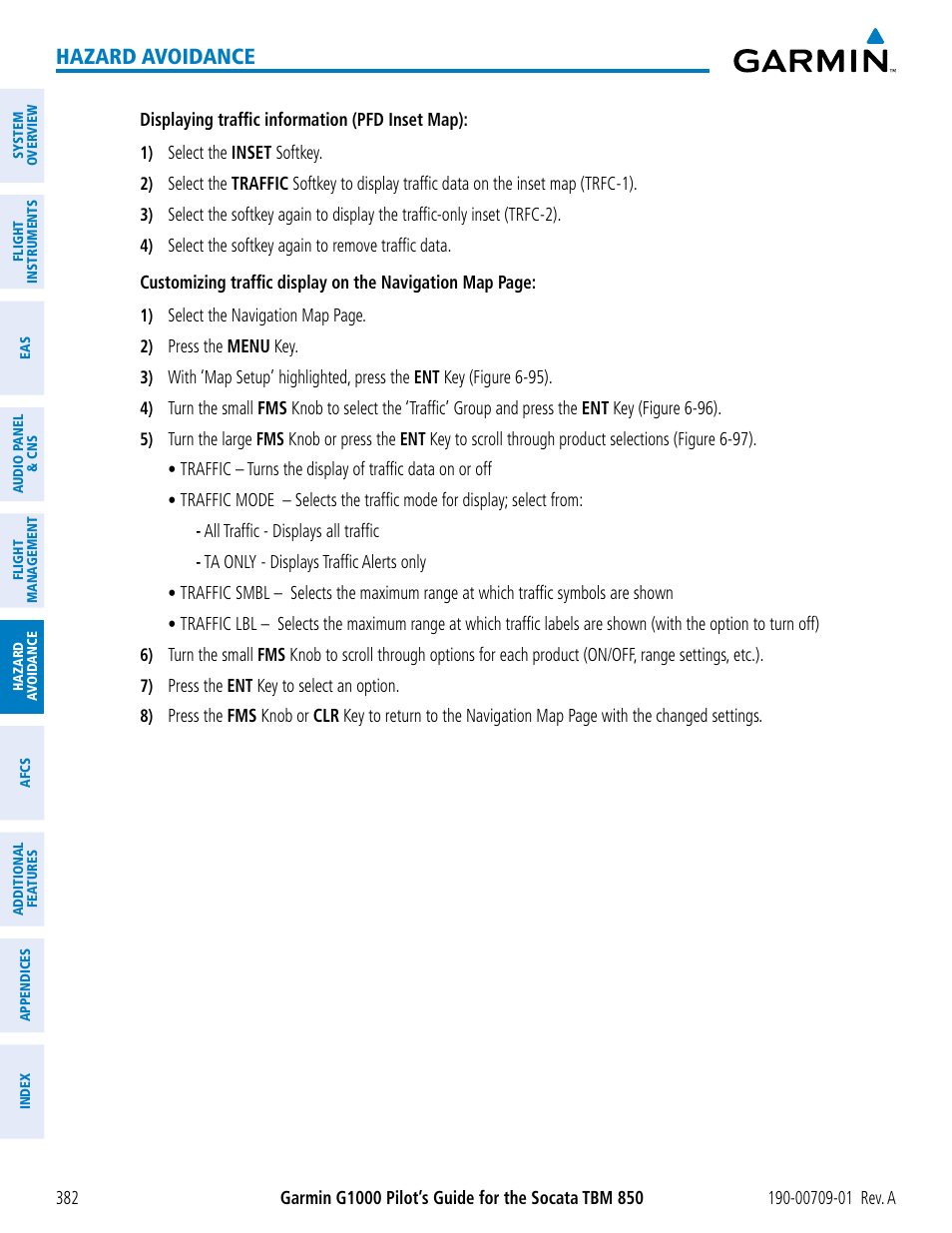 Hazard avoidance | Garmin G1000 Socata TBM 850 User Manual | Page 394 / 588