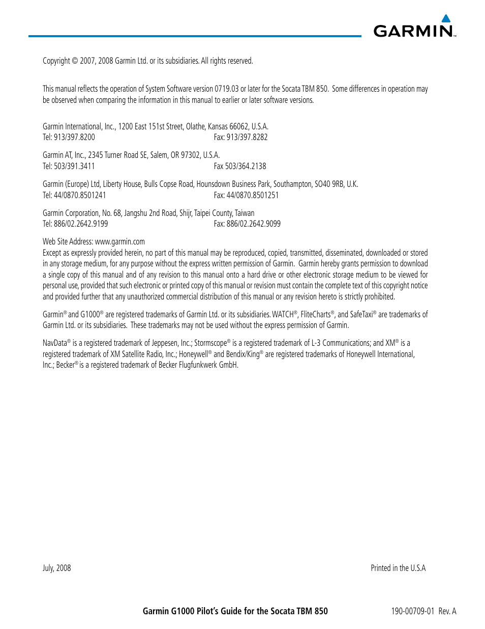 Garmin G1000 Socata TBM 850 User Manual | Page 4 / 588