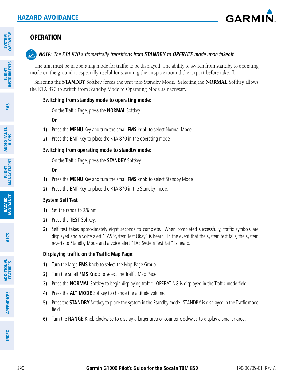 Operation, Hazard avoidance | Garmin G1000 Socata TBM 850 User Manual | Page 402 / 588