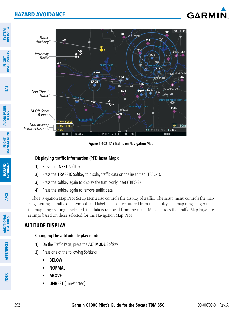 Altitude display, Hazard avoidance | Garmin G1000 Socata TBM 850 User Manual | Page 404 / 588