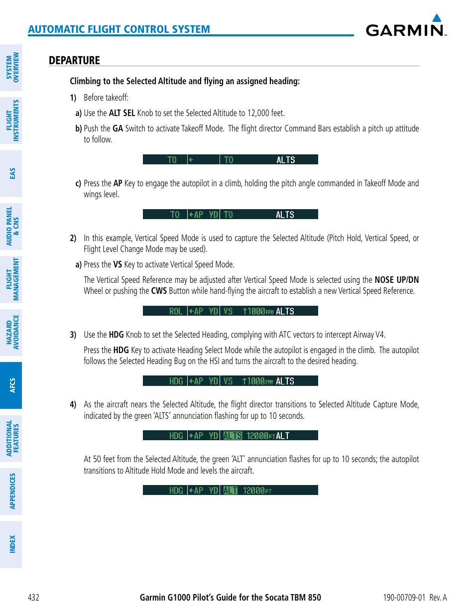 Departure, Automatic flight control system | Garmin G1000 Socata TBM 850 User Manual | Page 444 / 588