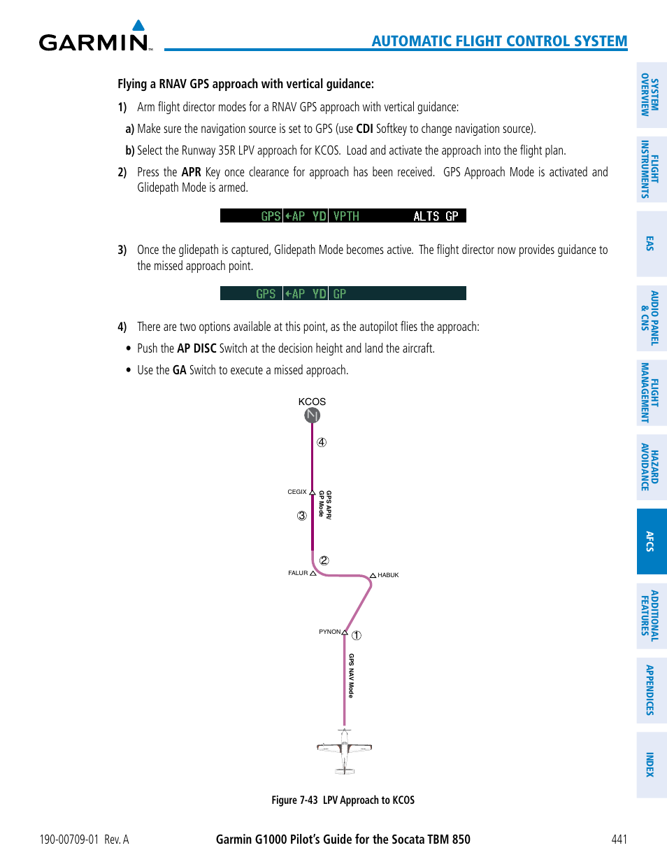 Automatic flight control system | Garmin G1000 Socata TBM 850 User Manual | Page 453 / 588