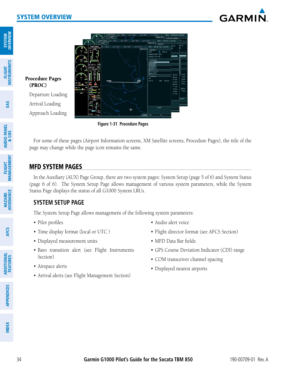 Mfd system pages, System overview, System setup page | Garmin G1000 Socata TBM 850 User Manual | Page 46 / 588