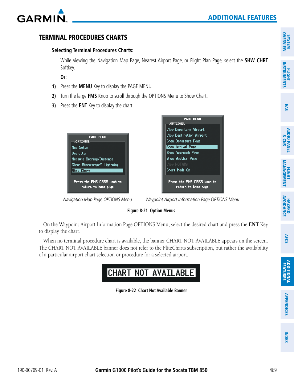 Terminal procedures charts, Additional features | Garmin G1000 Socata TBM 850 User Manual | Page 481 / 588