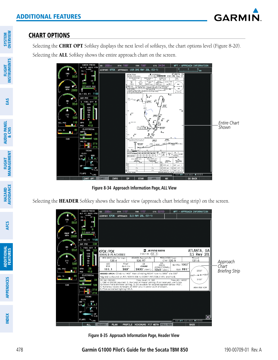 Chart options, Additional features | Garmin G1000 Socata TBM 850 User Manual | Page 490 / 588