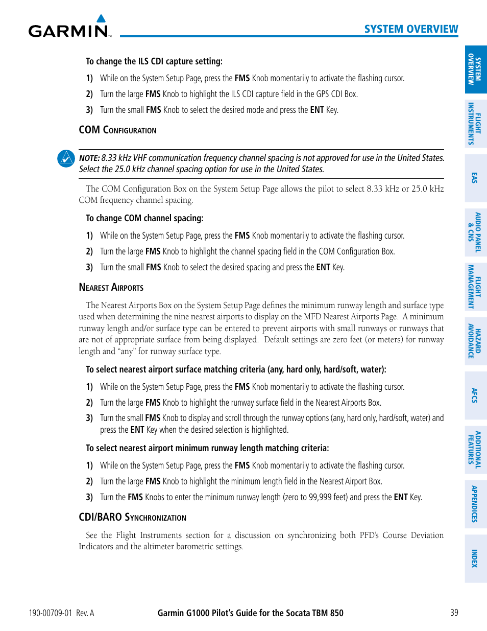 System overview, Com c, Cdi/baro s | Garmin G1000 Socata TBM 850 User Manual | Page 51 / 588