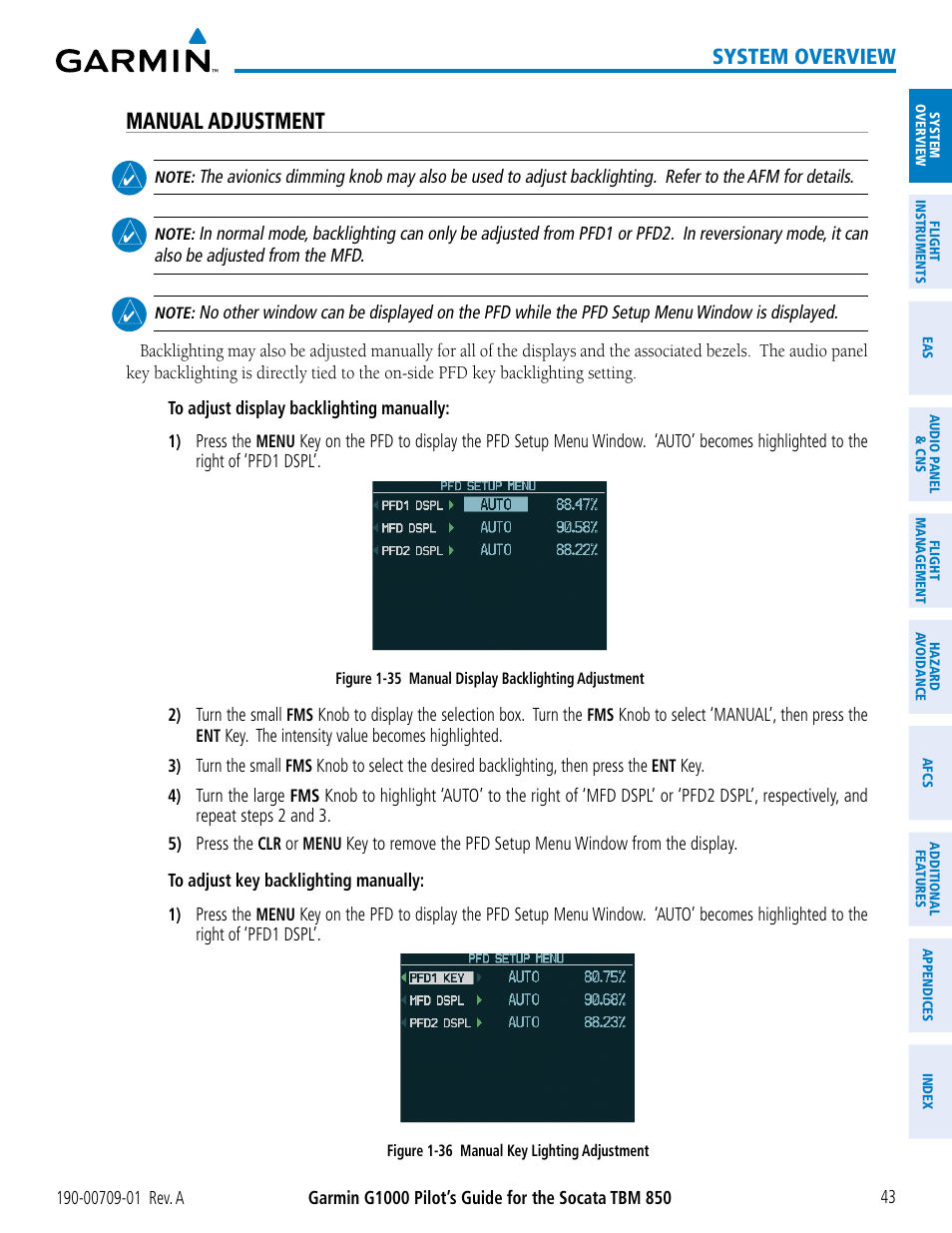 Manual adjustment, System overview | Garmin G1000 Socata TBM 850 User Manual | Page 55 / 588