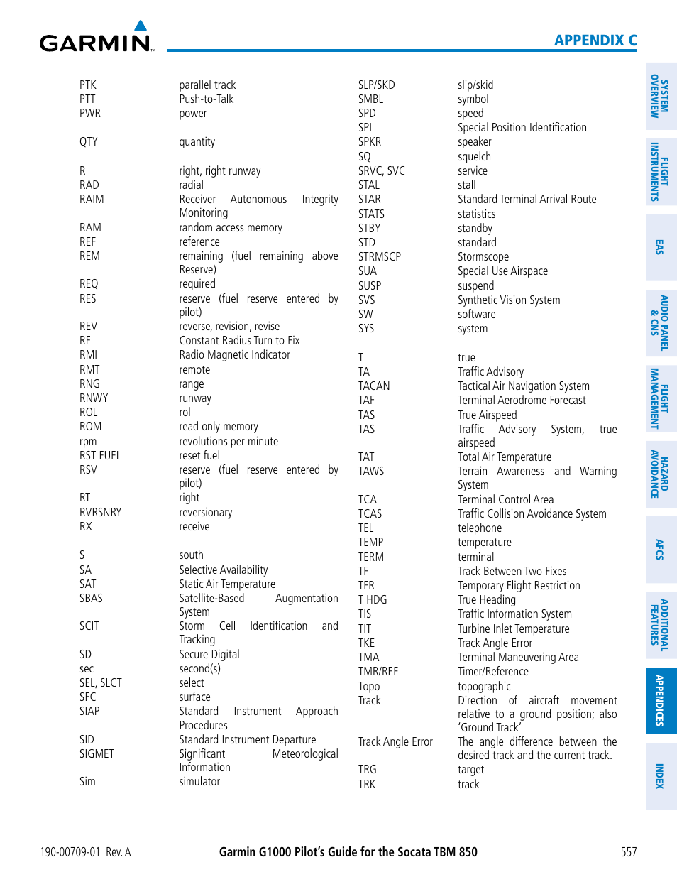 Appendix c | Garmin G1000 Socata TBM 850 User Manual | Page 569 / 588