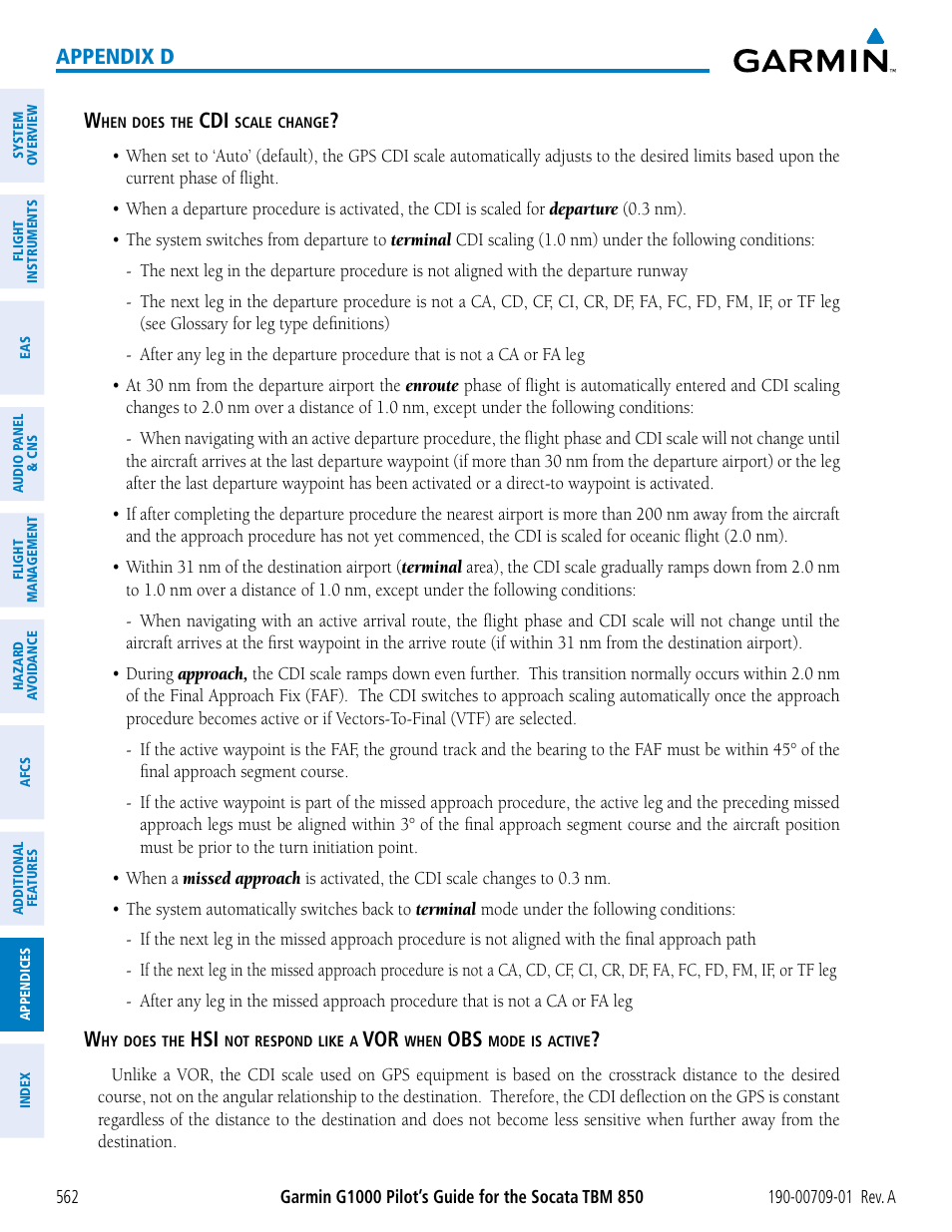 Appendix d w | Garmin G1000 Socata TBM 850 User Manual | Page 574 / 588