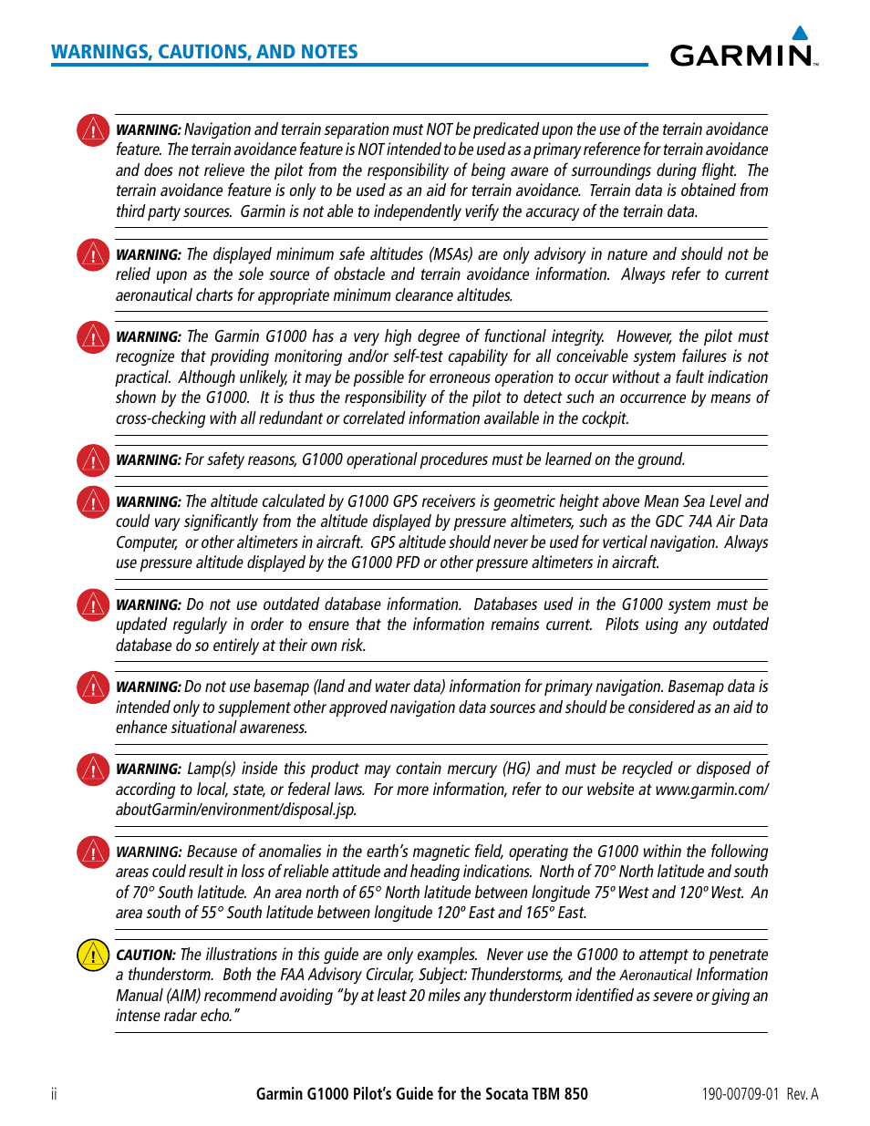 Garmin G1000 Socata TBM 850 User Manual | Page 6 / 588