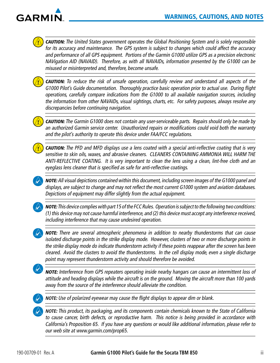 Garmin G1000 Socata TBM 850 User Manual | Page 7 / 588