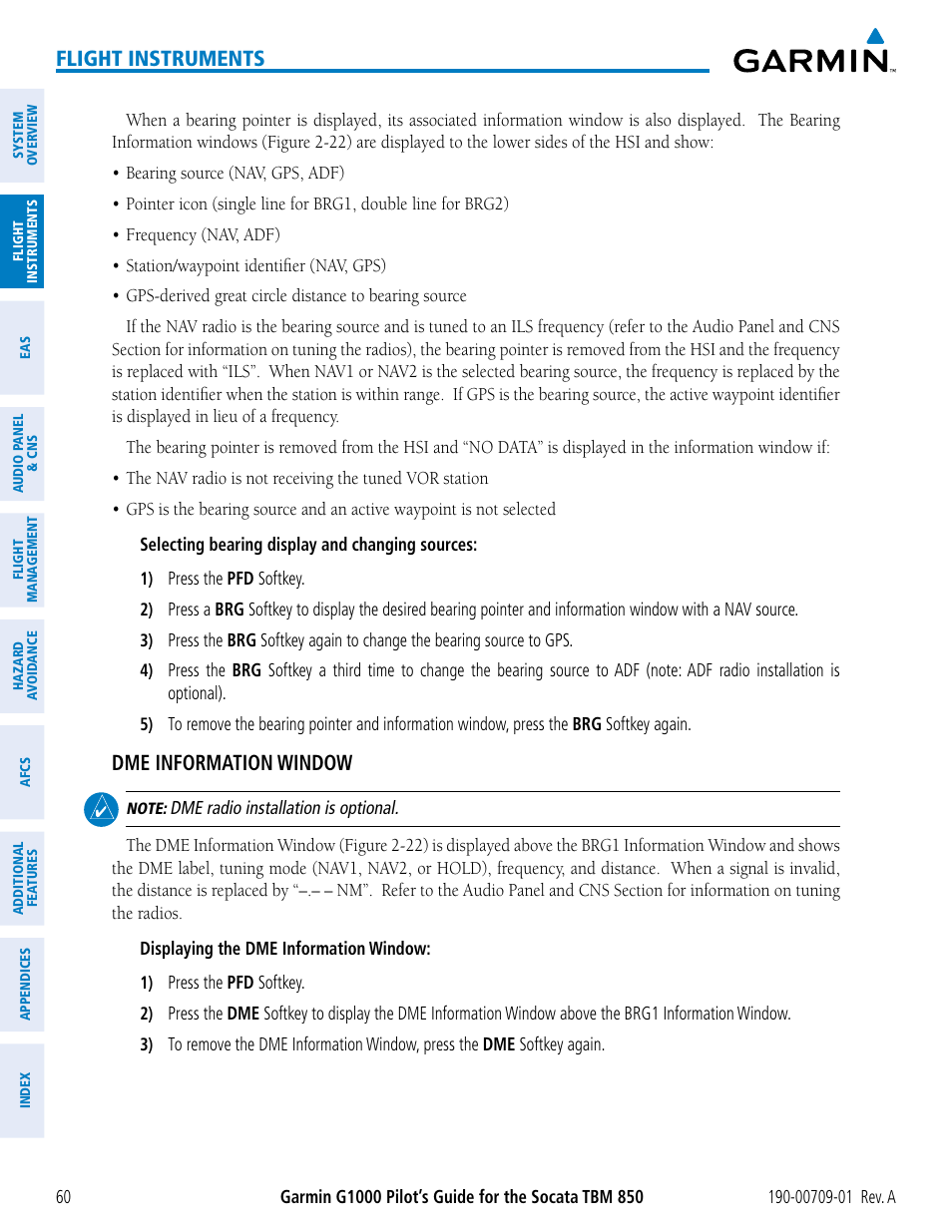 Flight instruments, Dme information window | Garmin G1000 Socata TBM 850 User Manual | Page 72 / 588