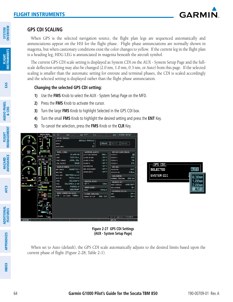 Flight instruments, Gps cdi scaling | Garmin G1000 Socata TBM 850 User Manual | Page 76 / 588