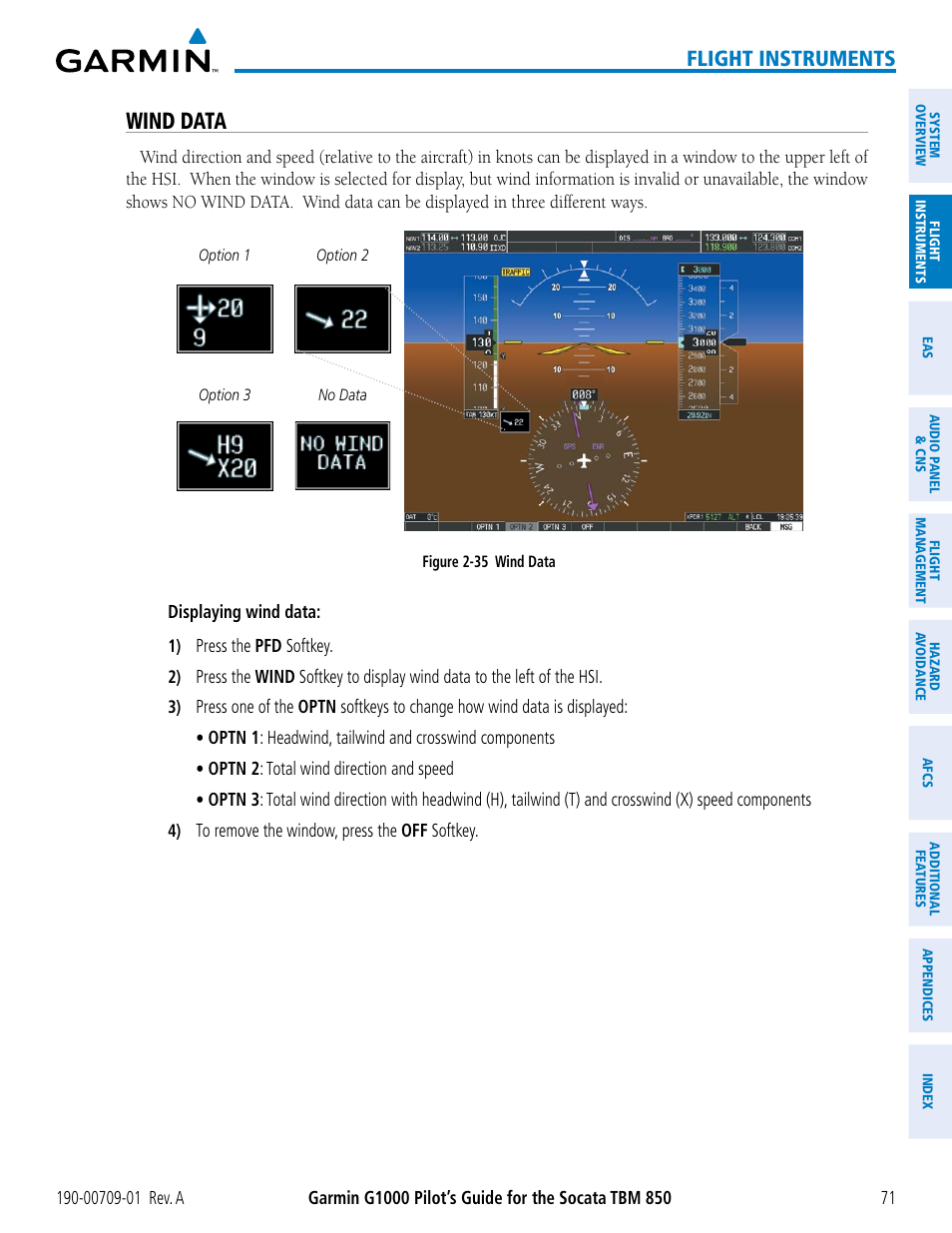 Wind data, Flight instruments | Garmin G1000 Socata TBM 850 User Manual | Page 83 / 588