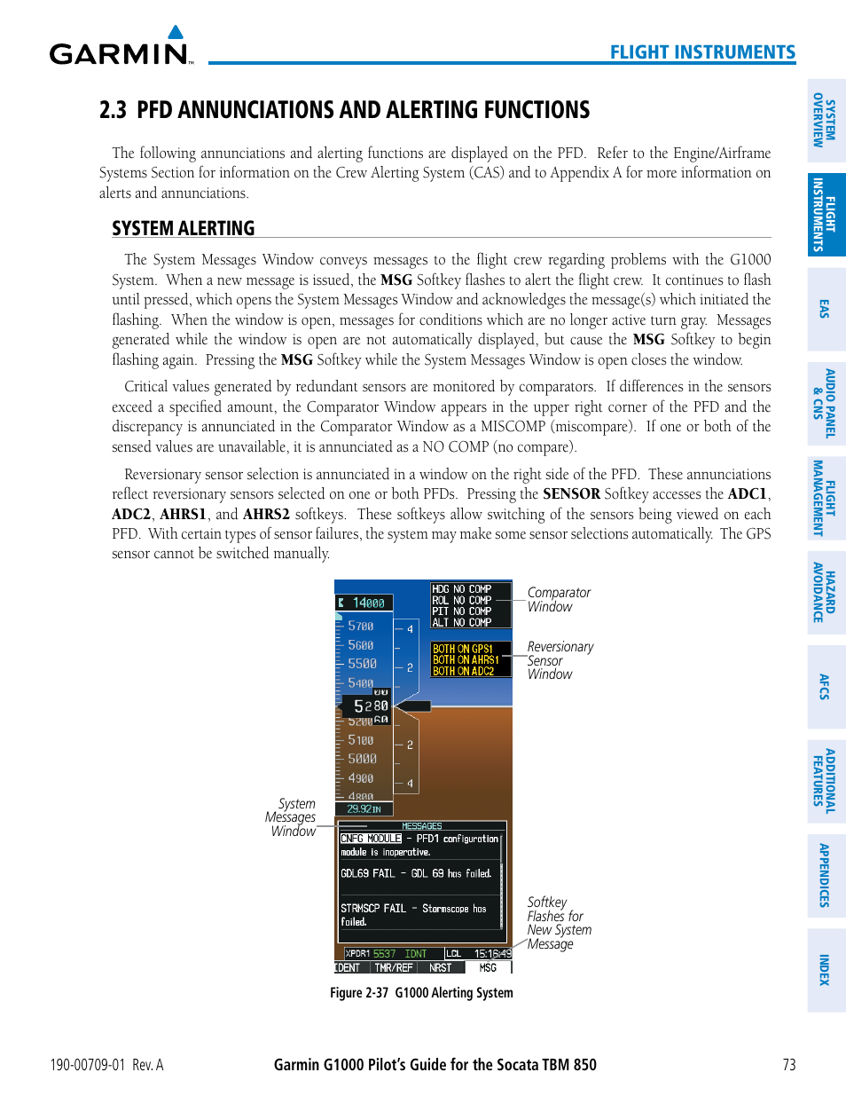 3 pfd annunciations and alerting functions, System alerting, Flight instruments | Garmin G1000 Socata TBM 850 User Manual | Page 85 / 588