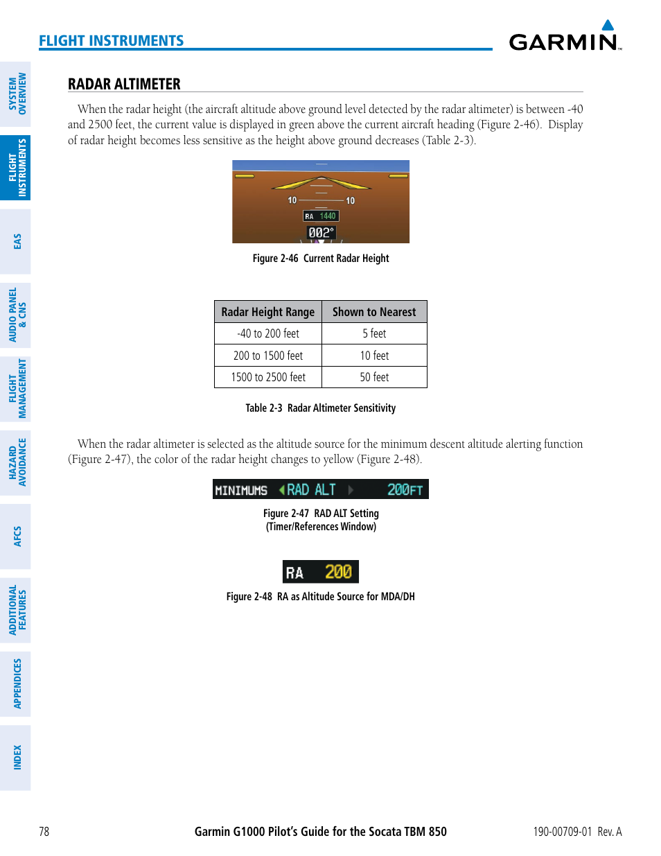 Radar altimeter, Flight instruments | Garmin G1000 Socata TBM 850 User Manual | Page 90 / 588