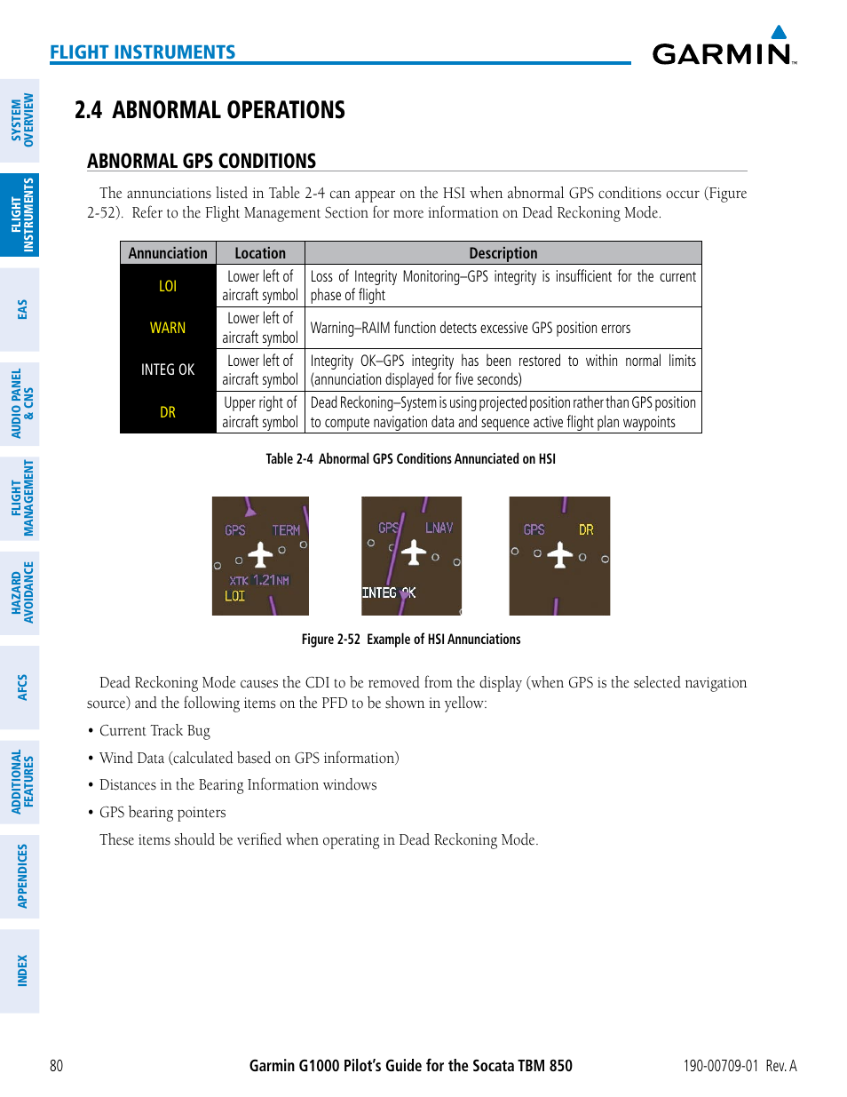 4 abnormal operations, Abnormal gps conditions, Flight instruments | Garmin G1000 Socata TBM 850 User Manual | Page 92 / 588