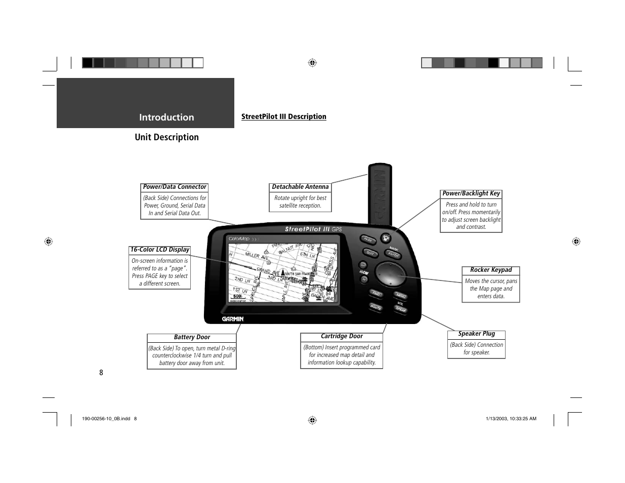 Introduction unit description | Garmin StreetPilot III User Manual | Page 10 / 74