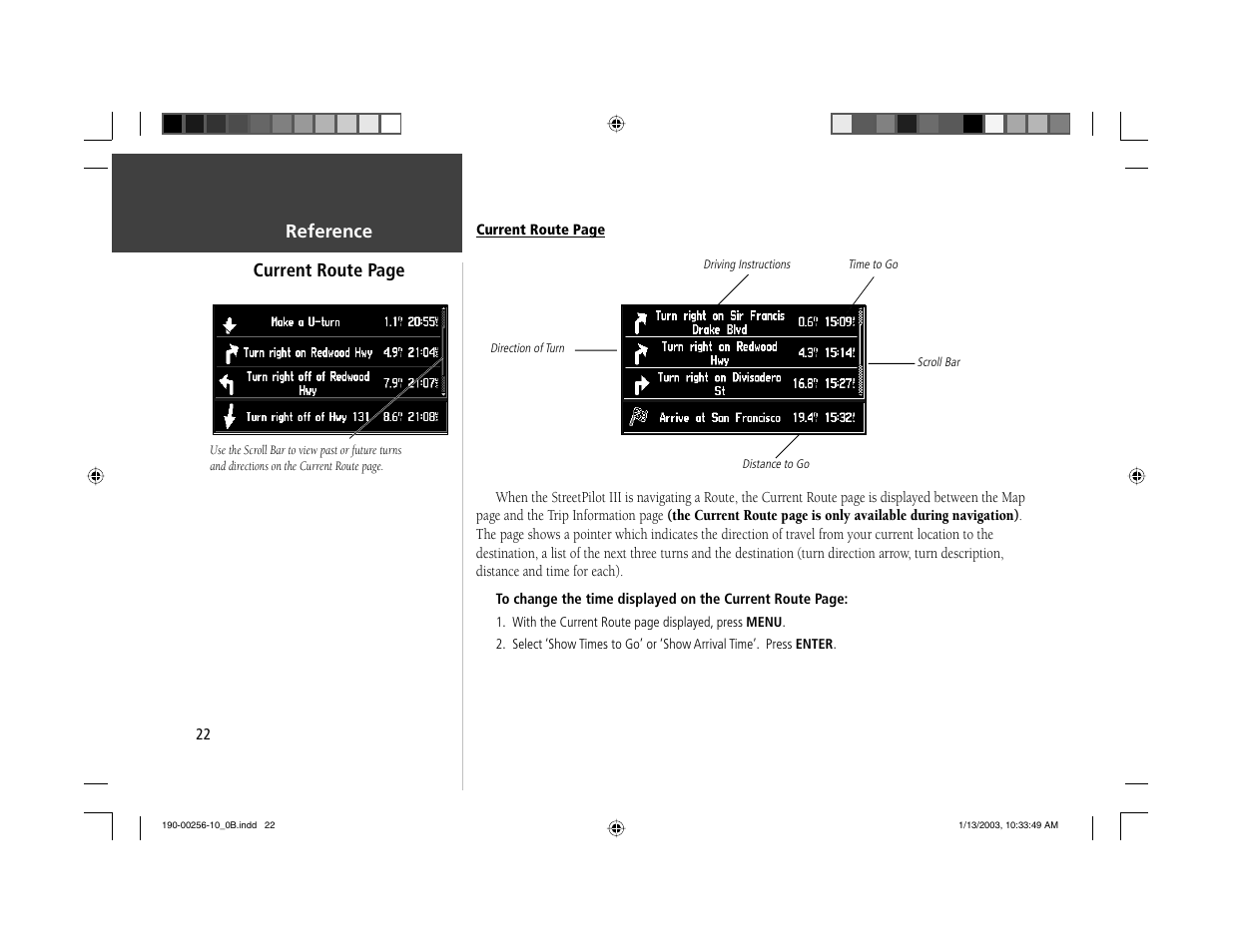 Reference current route page | Garmin StreetPilot III User Manual | Page 24 / 74