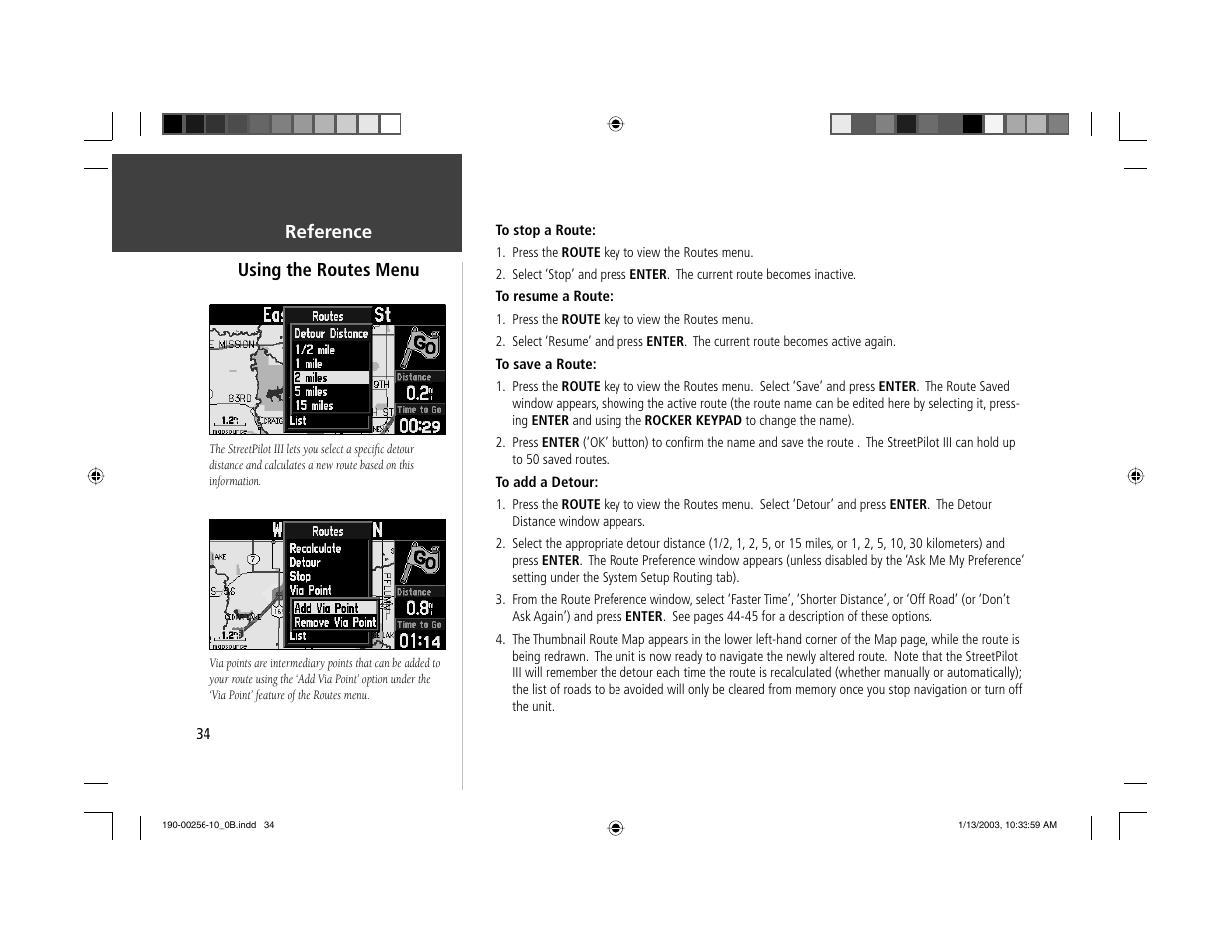 Reference using the routes menu | Garmin StreetPilot III User Manual | Page 36 / 74