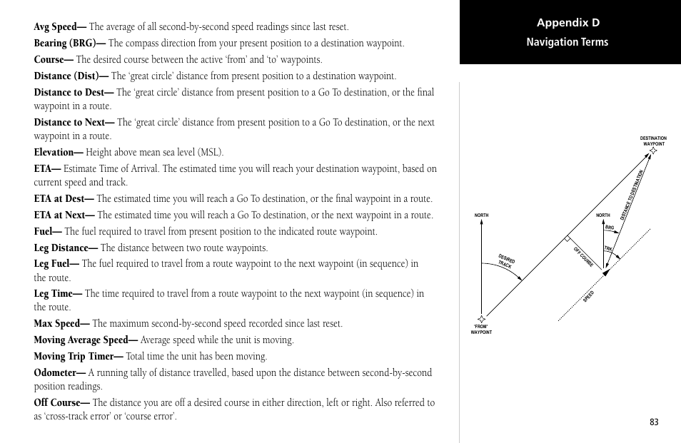 Appendix d navigation terms | Garmin GPSMAP 2006C User Manual | Page 92 / 104