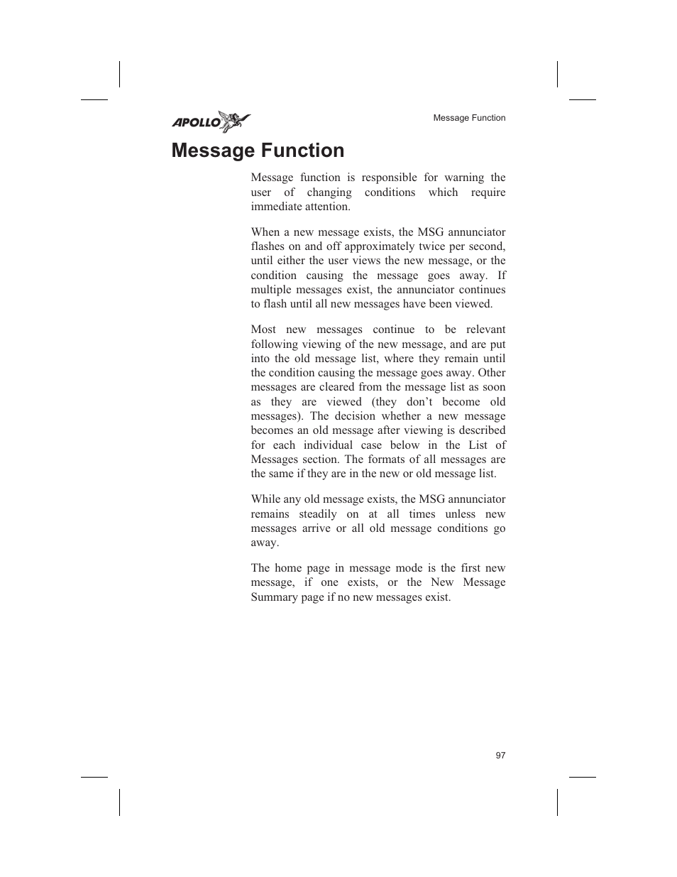 Message function 97, Message function | Garmin SL60 User Manual | Page 107 / 134