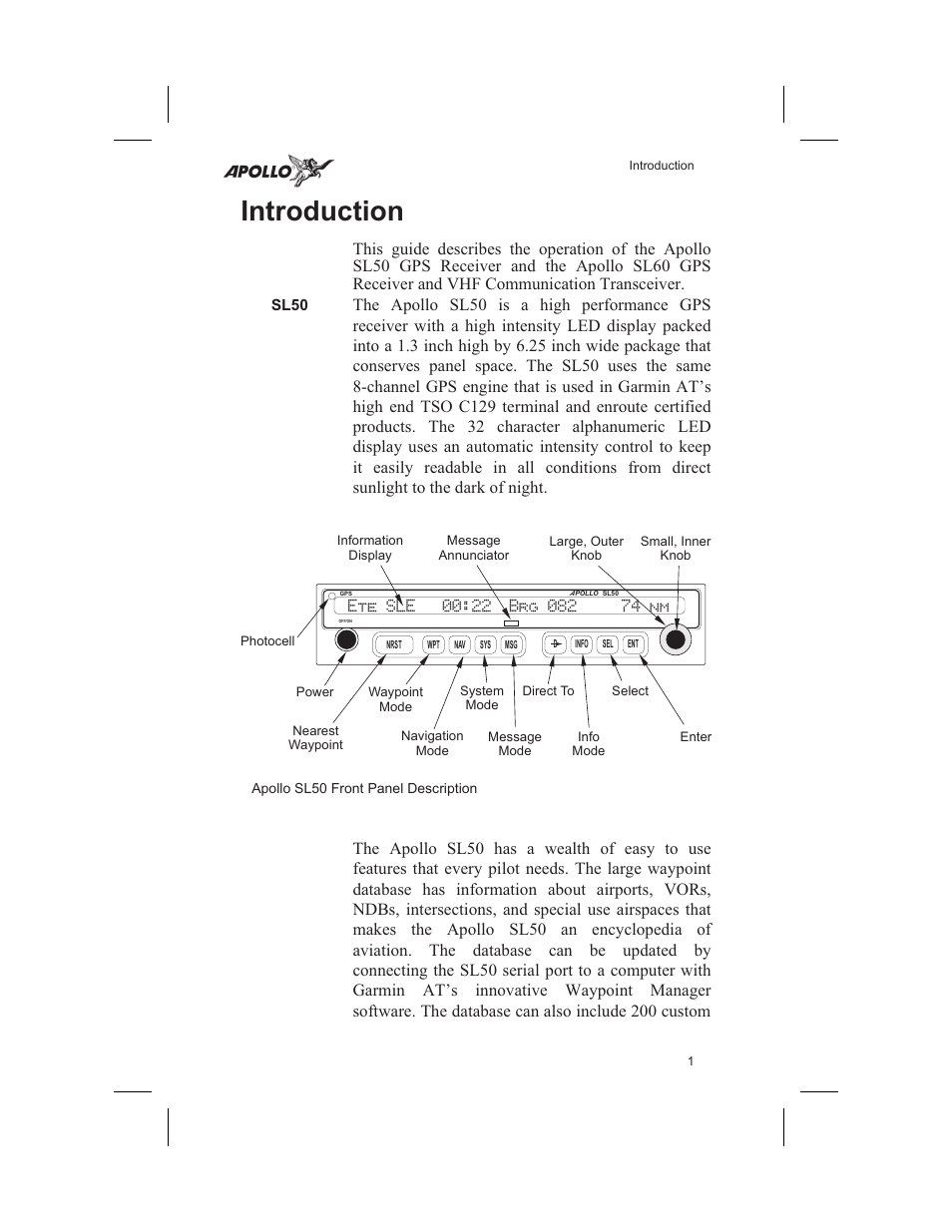 Introduction 1, Sl50 1, Introduction | Sl50 | Garmin SL60 User Manual | Page 11 / 134