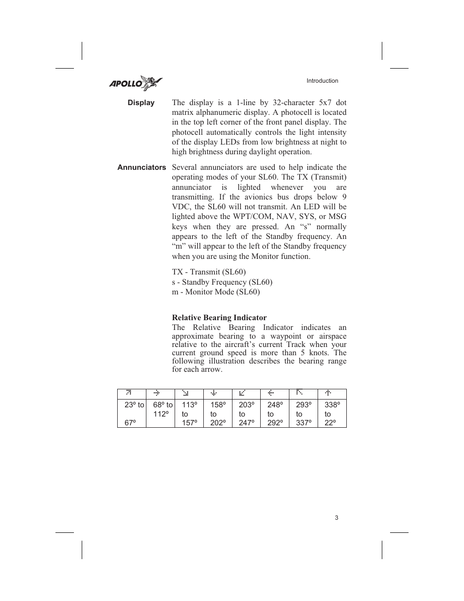 Display 3, Annun ciators 3, Relative bearing indicator 3 | Annunciators 3, Monitor 3, Standby 29 3, Transmit 3, Display, Annunciators, Relative bearing indicator | Garmin SL60 User Manual | Page 13 / 134