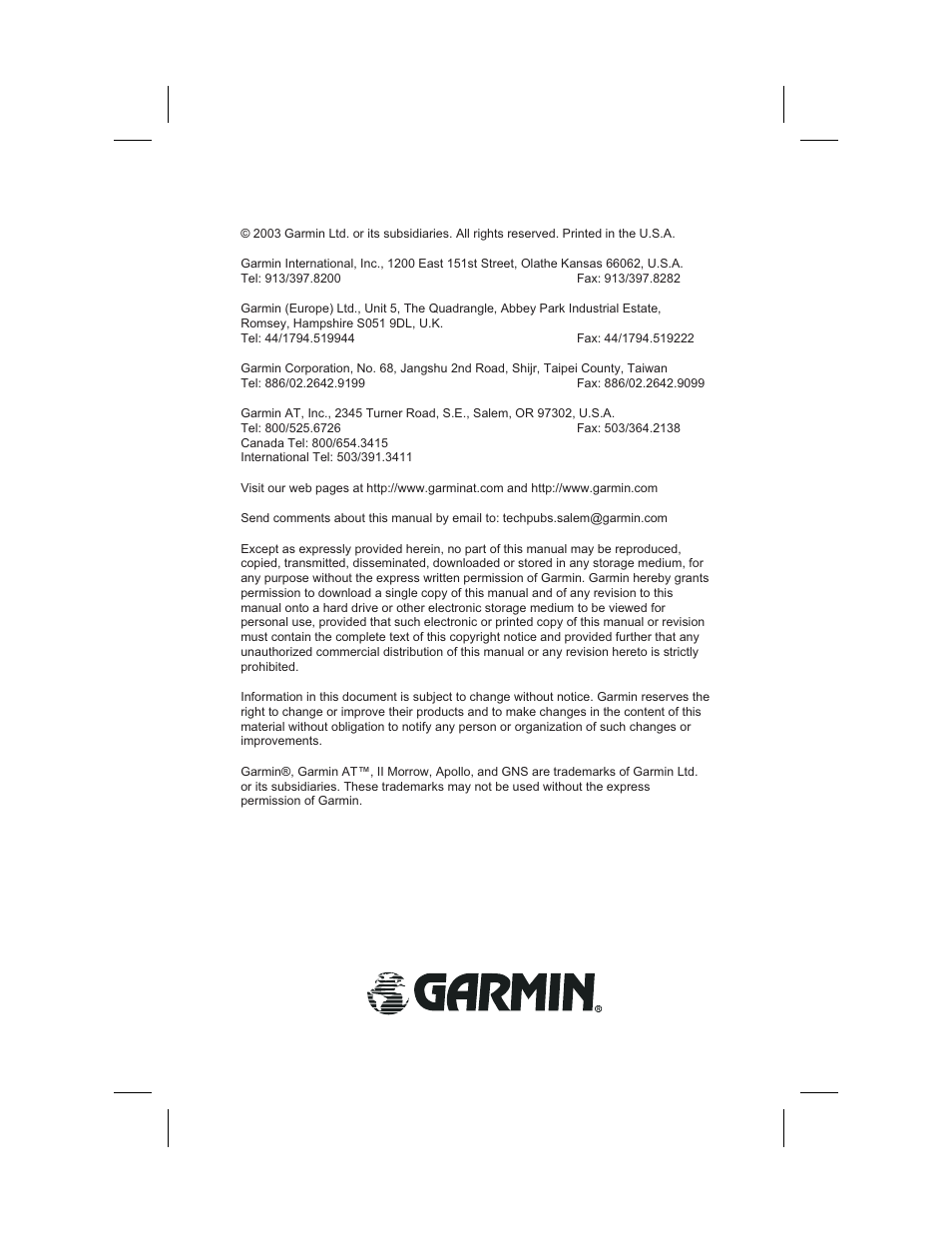 E-mail ii | Garmin SL60 User Manual | Page 2 / 134