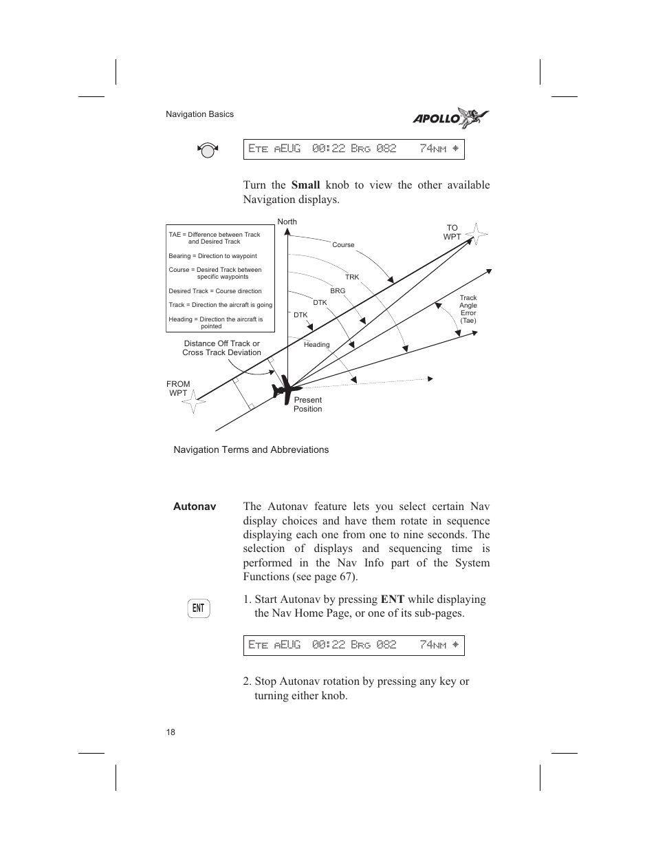 Autonav 18, Autonav 18, 67, Nav terms 18 | Autonav | Garmin SL60 User Manual | Page 28 / 134