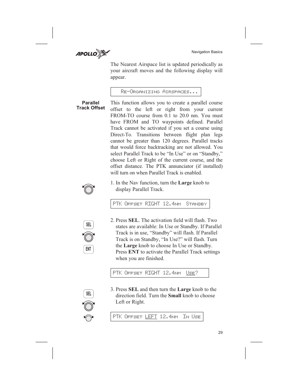 Parallel track offset 29, Parallel track 29, Standby 29 | Parallel track offset | Garmin SL60 User Manual | Page 39 / 134