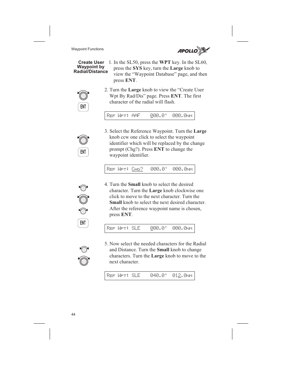 Create user waypoint by radial/distance 44, Create user waypoint by radial/distance | Garmin SL60 User Manual | Page 54 / 134