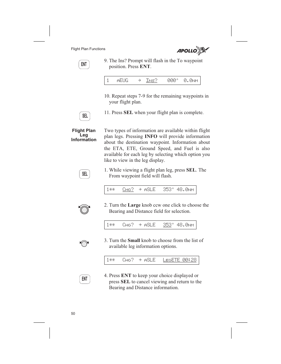 Flight plan leg information 50, Leg info 50, Flight plan leg information | Garmin SL60 User Manual | Page 60 / 134