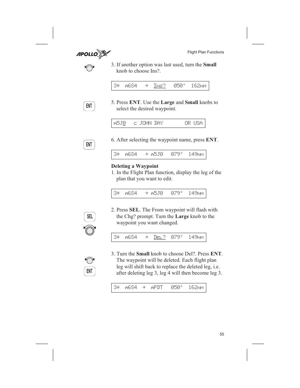 Deleting a waypoint 55, Deleting legs 55, Deleting a waypoint | Garmin SL60 User Manual | Page 65 / 134