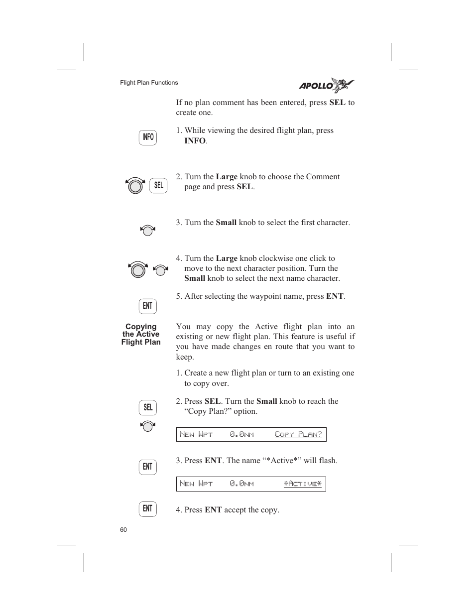 Copying the active flight plan 60, Copying the active flight plan | Garmin SL60 User Manual | Page 70 / 134