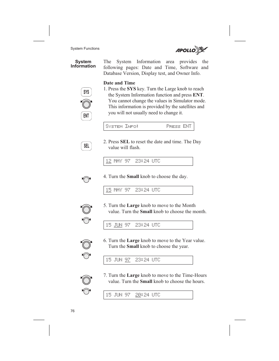 System information 76, Date and time 76, System information | Date and time | Garmin SL60 User Manual | Page 86 / 134