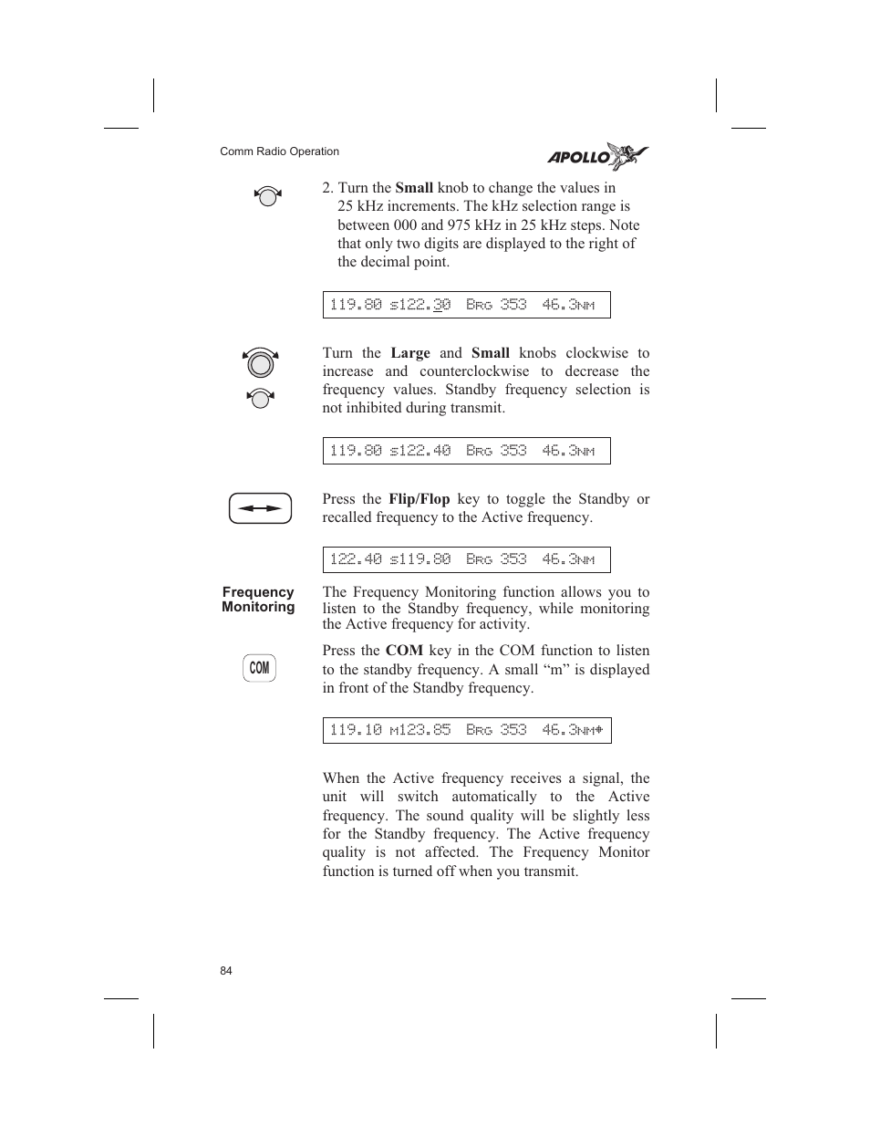 Frequency monitoring 84, Monitoring frequencies 84, Frequency monitoring | Garmin SL60 User Manual | Page 94 / 134